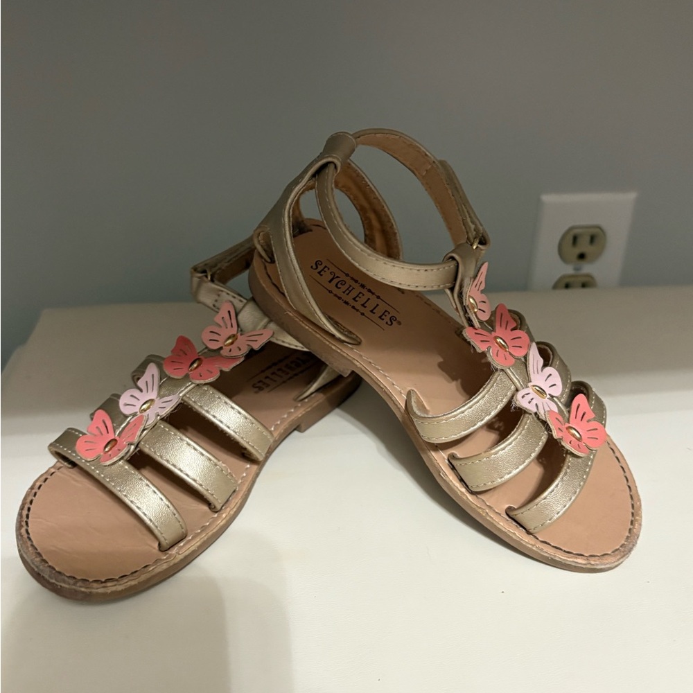 🦋 Seychelles Kids Toddler Girls Gold Butterfly Sandals – Size 10